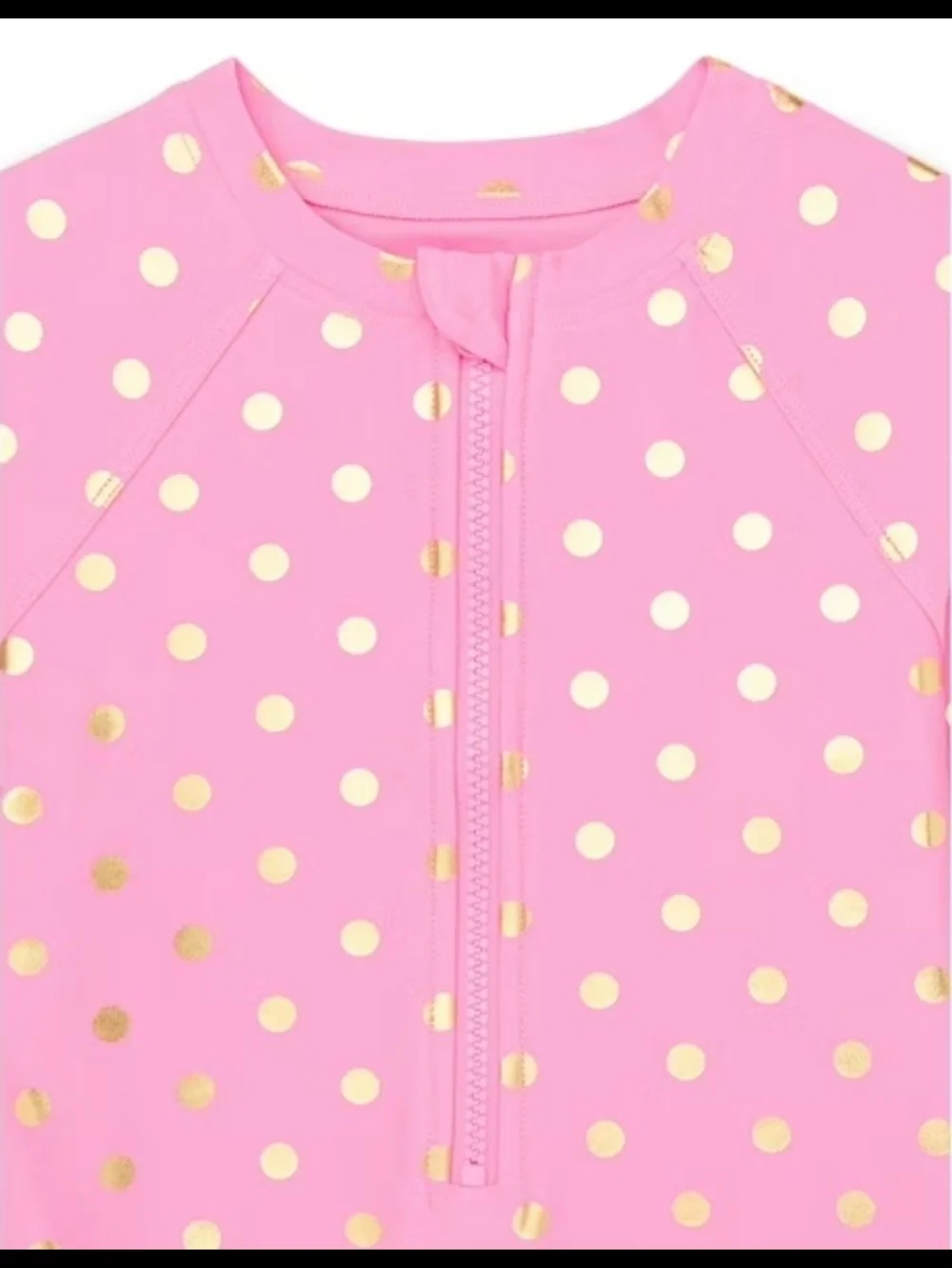 One-Piece Zip Up Swimsuit Pink w/Gold Polka Dots Kid Size L (10-12) NWOT